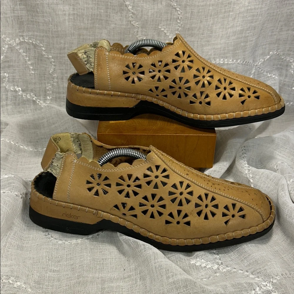Rieker laser cut leather sling back shoes